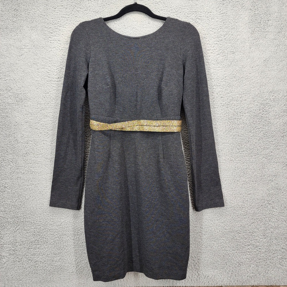 Larsen Gray Organic Cotton Open Back Cutout Dress Gold Metallic Waist Gray S